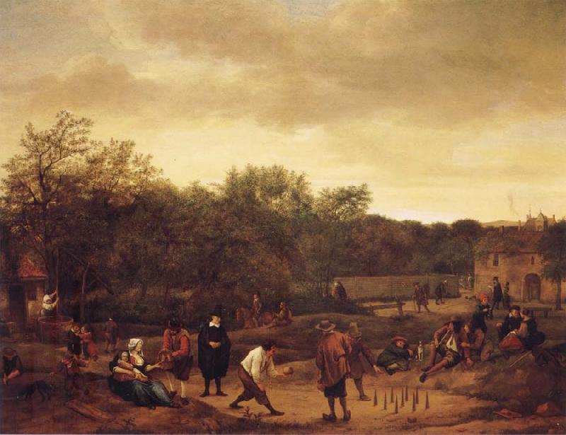 Jan Steen Landscape with skittle playes oil painting picture